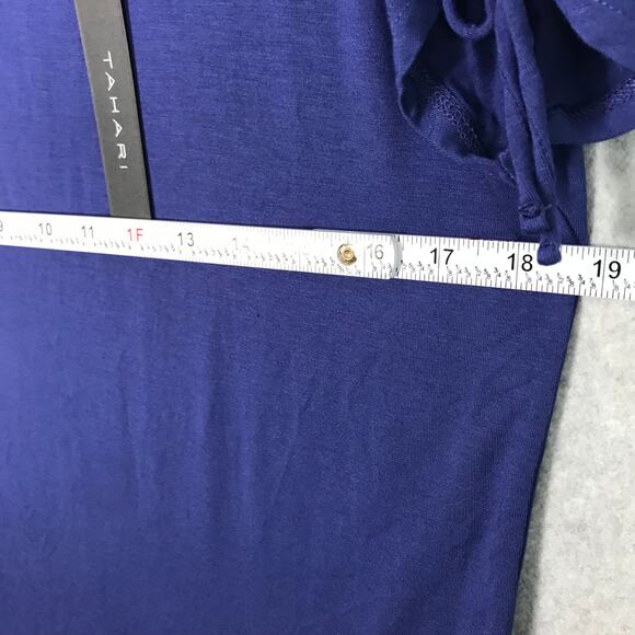 Tahari Shirt‎ Womens Small Blue Ruched Short Sleeve Basic Everyday Soft Stretch - Picture 7 of 10